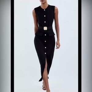 Zara Black Midi Dress with Gold Buttons